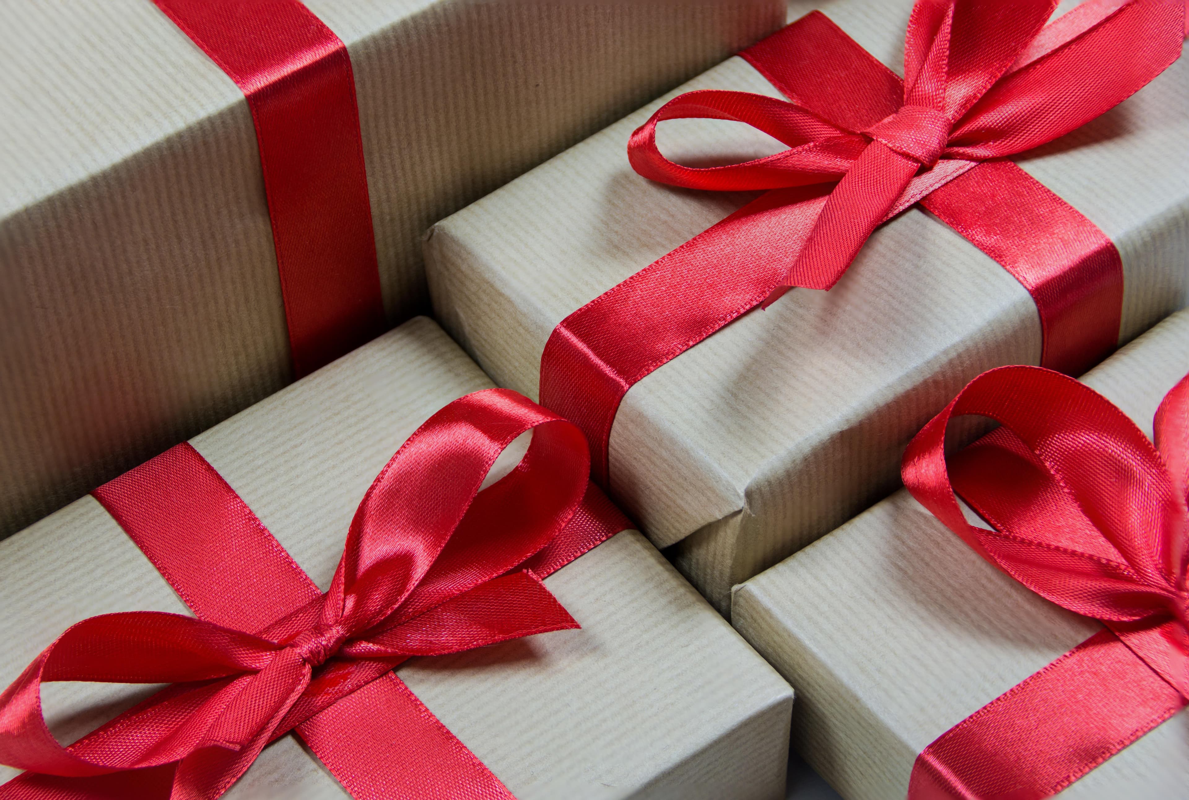 Neatly wrapped parcels and gift boxes ready to be sent